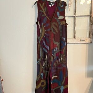 PERUVIAN CONNECTION 100% Alpaca Intarsia Duster Maxi Sweater Vest Size L